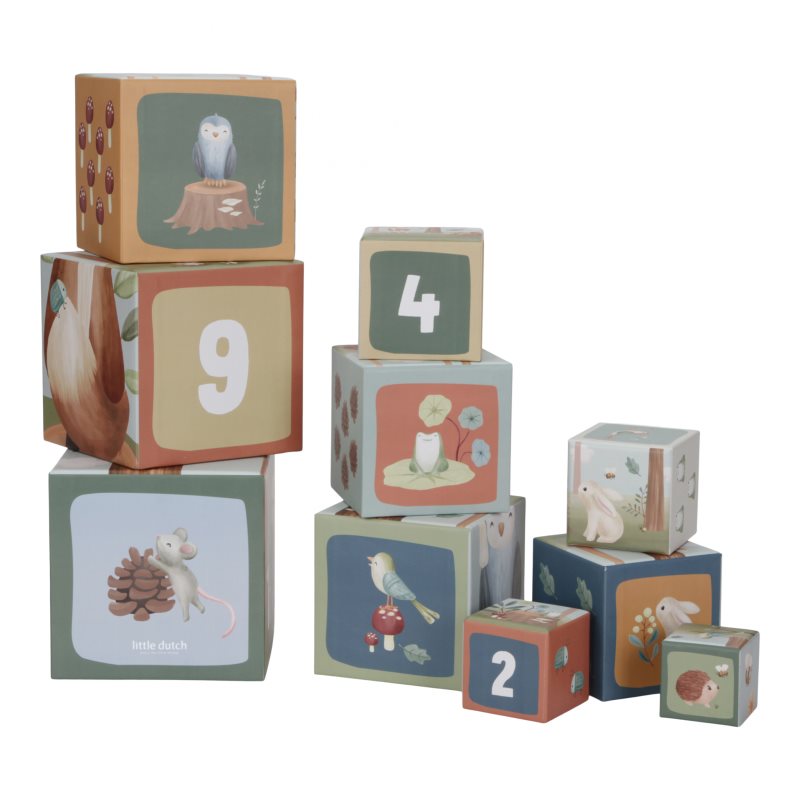 Little Dutch Forest Friends Stacking Blocks kostky pro děti 18 m+ Blue 10 ks