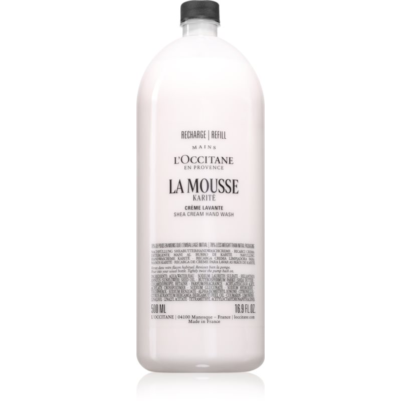 L’Occitane Shea Butter La Mousse krémové tekuté mydlo na ruky náhradná náplň 500 ml