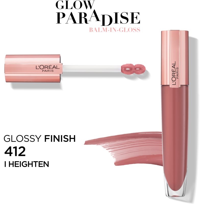 L’Oréal Paris Glow Paradise Balm In Gloss блиск для губ з гіалуроновою кислотою відтінок 412 I Heighten 7 мл