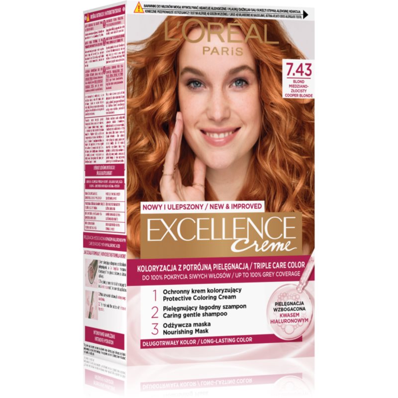 L’Oréal Paris Excellence Creme Hårfärg Skugga 7.43 Blonde Copper 1 st. female