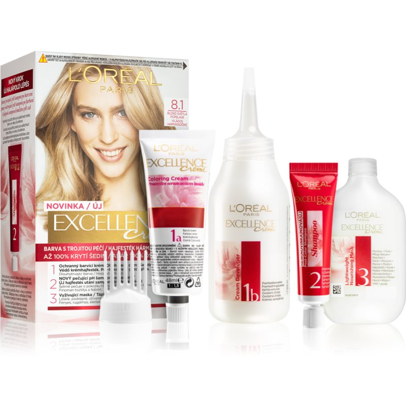 L'Oréal Paris Excellence Creme Triple Protection 48 ml farba na vlasy pre ženy 8,1 Natural Ash Blonde