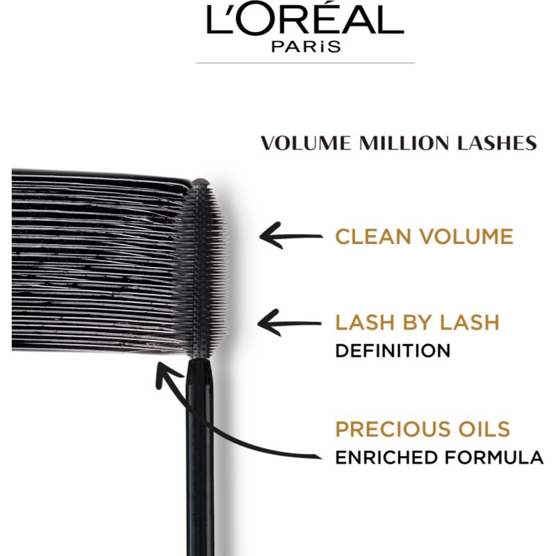 L’Oréal Paris Volume Million Lashes Extra Black підкручуюча подовжуюча туш для вій відтінок Black 9 мл