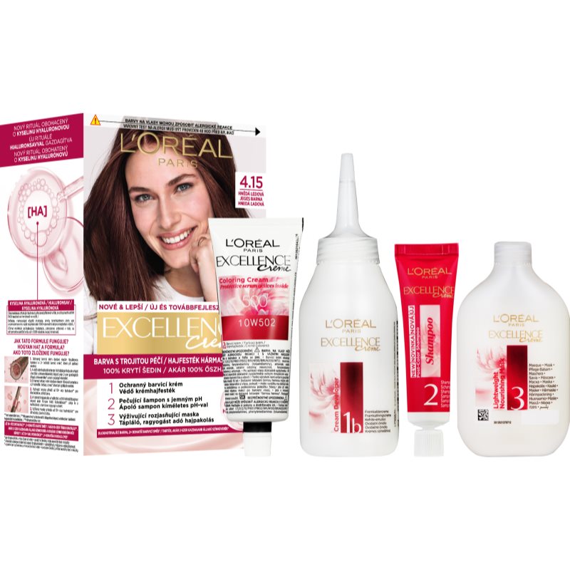 L’Oréal Paris Excellence Creme βαφή μαλλιών απόχρωση 4.15 1 τμχ