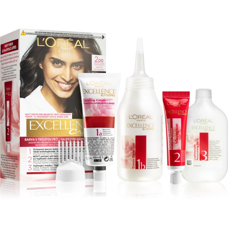 L'Oréal Paris Excellence Creme Triple Protection 48 ml farba na vlasy pre ženy 200 Black-Brown na všetky typy vlasov