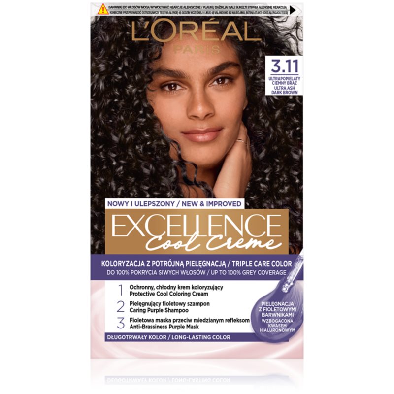 L’Oréal Paris Excellence Cool Creme Hårfärg Skugga 3.11 Ultra Ash Dark Brown 1 st. female