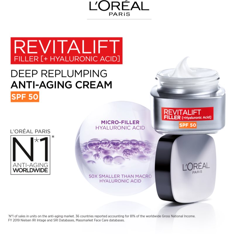 L’Oréal Paris Revitalift Filler денний крем проти старіння шкіри SPF 50 50 мл