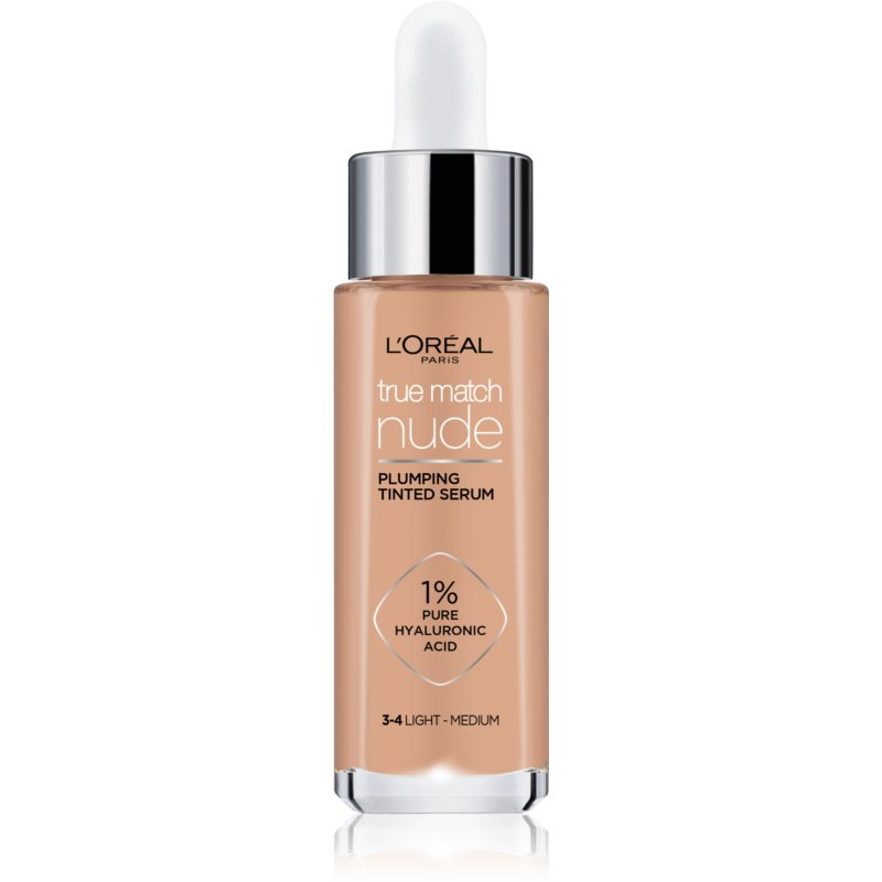 L’Oréal Paris True Match Nude Plumping Tinted Serum serum za poenotenje tona kože odtenek 3-4 Light Medium 30 ml