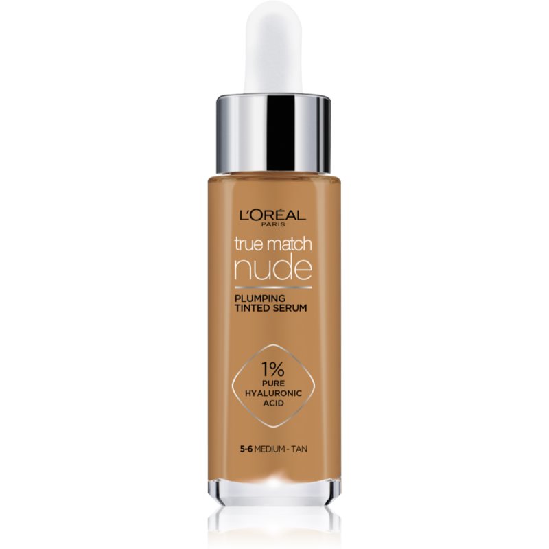 L’Oréal Paris True Match Nude Plumping Tinted Serum serum za poenotenje tona kože odtenek 5-6 Medium Tan 30 ml