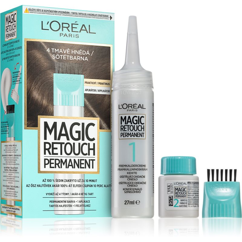L’Oréal Paris Magic Retouch Permanent tonizáló festék a lenőtt hajra applikátorral árnyalat 4 DARK BROWN