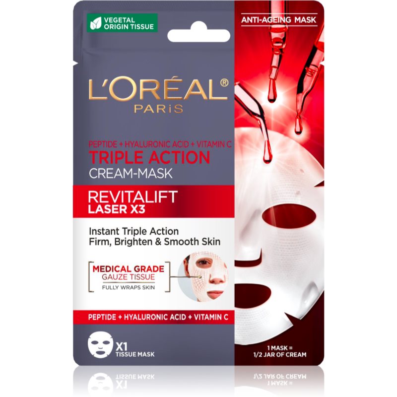 L’Oréal Paris Revitalift Laser X3 платнена маска против стареене на кожата 28 гр.