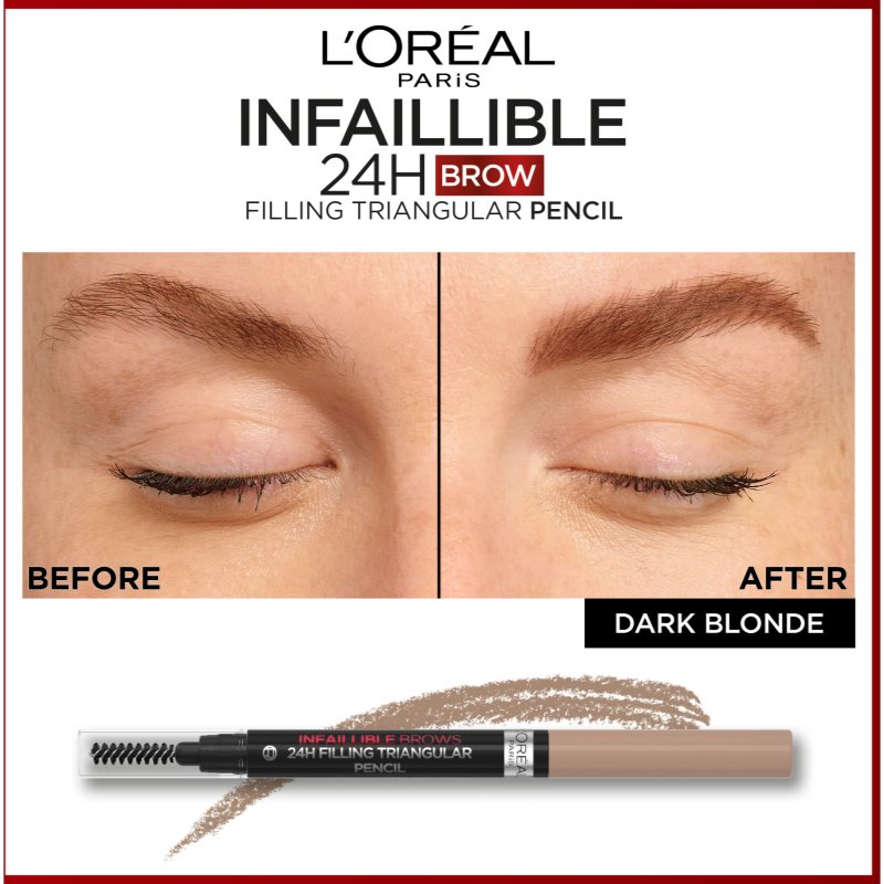 L’Oréal Paris Infaillible 24h Filling Triangular Pencil Precise Eyebrow Pencil Waterproof Shade 06 Dark Blonde 1 Ml