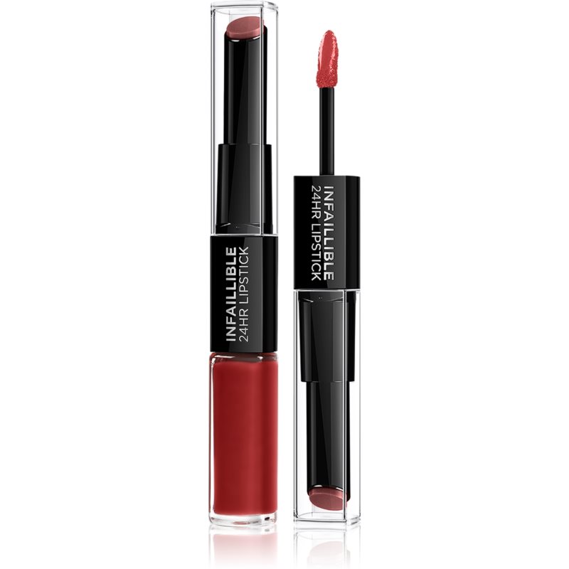 L’Oréal Paris Infallible 24H Dolgoobstojna šminka in sijaj za ustnice 2 v 1 odtenek 502 Red To Stay 5,7 g