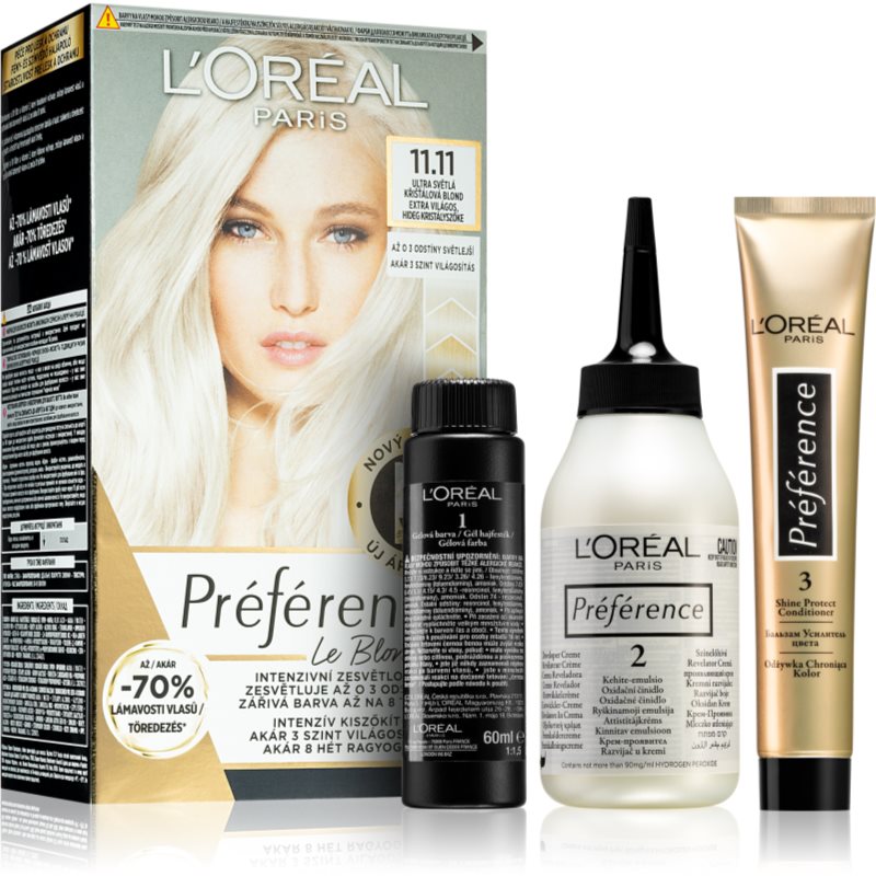 L’Oréal Paris Préférence Le Blonding фарба для волосся для освітлення волосся відтінок 11.11 Ultra-Light Cool Crystal Blonde 1 кс