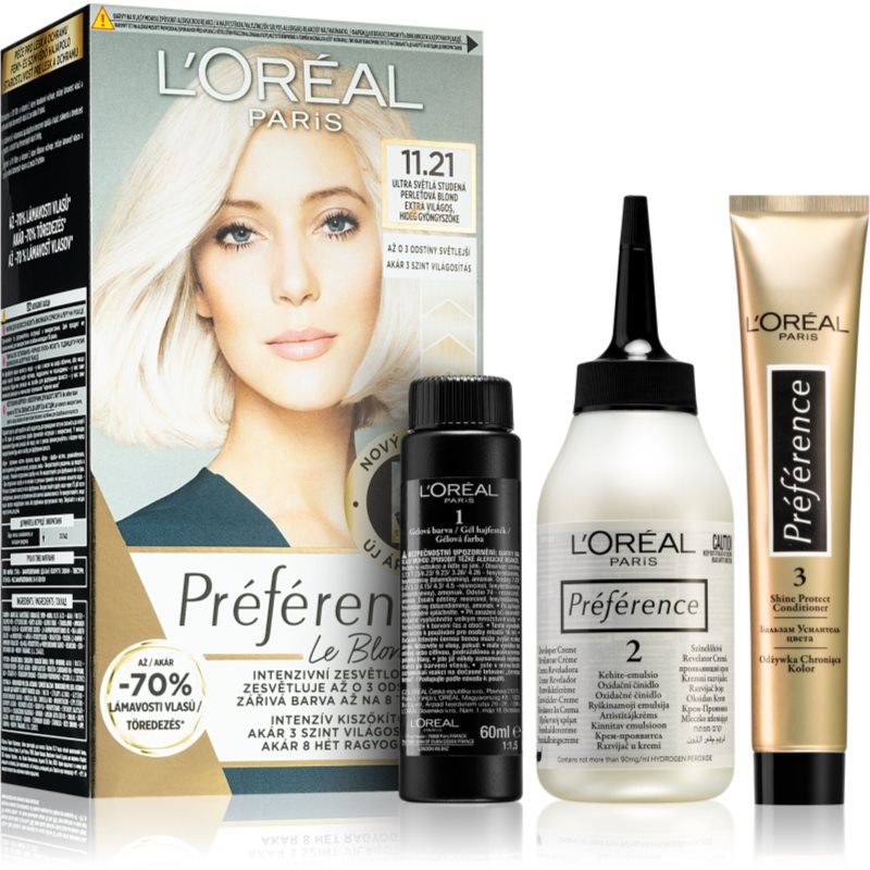 L’Oréal Paris Préférence Le Blonding barva za lase za posvetlitev las odtenek 11.21 Ultra-Light Cool Pearl Blonde 1 kos