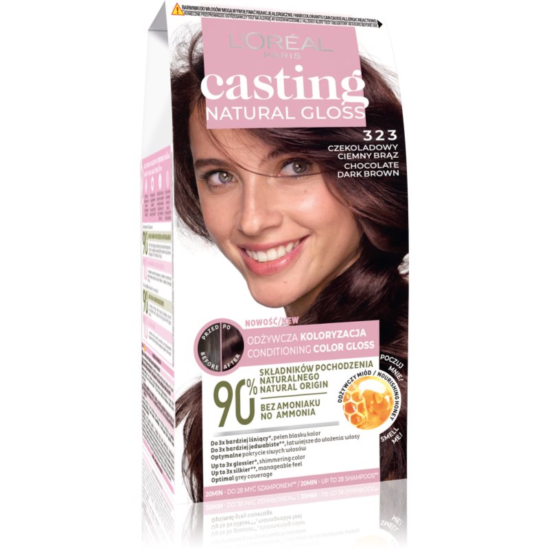 L’Oréal Paris Casting Creme Natural Gloss Halv-permanent hårfärg Skugga 323 Czekoladowy Ciemny Brąz 1 st. female