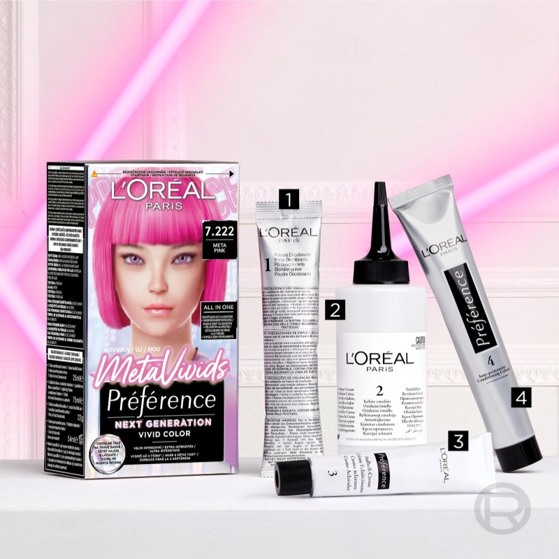 L’Oréal Paris Préférence Meta Vivids перманентна фарба для волосся відтінок 7.222 Meta Pink 1 кс