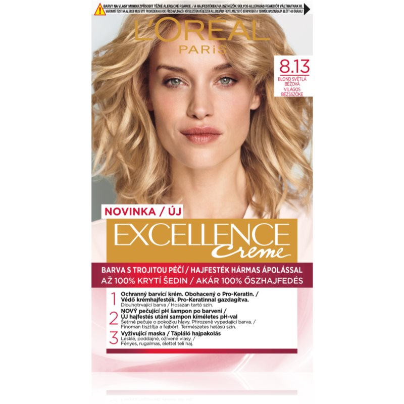 L’Oréal Paris Excellence Creme Hårfärg Skugga 8.13 Blond Clair Beige 1 st. female