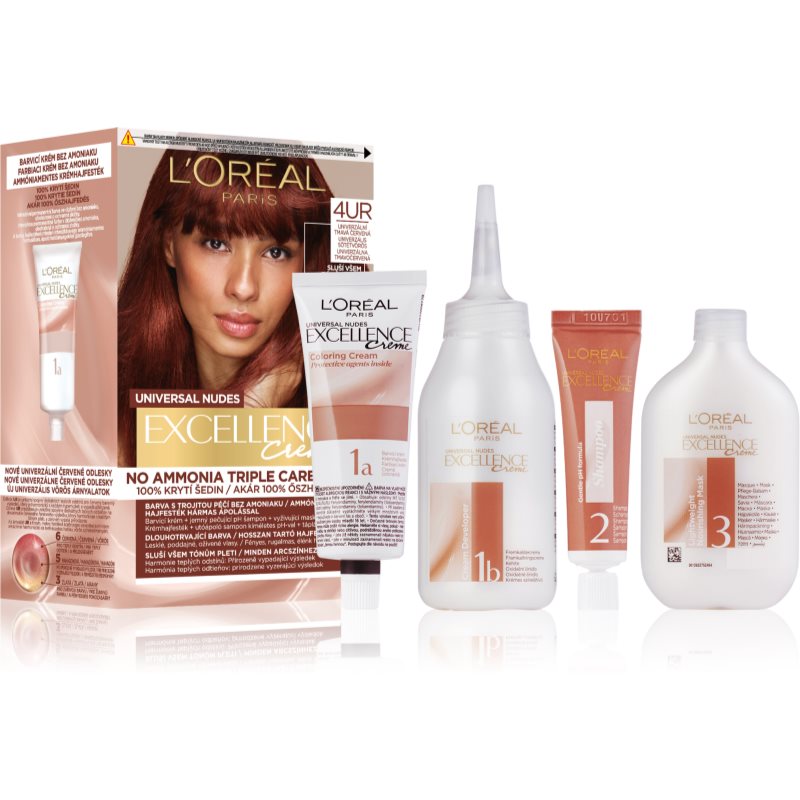 L’Oréal Paris Excellence Universal Nudes Permanent hårfärgningsmedel Skugga 4UR Dark Red 1 st. female