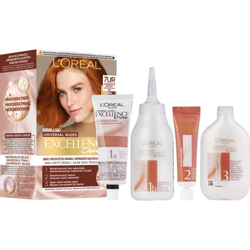 L’Oréal Paris Excellence Universal Nudes μόνιμη βαφή μαλλιών απόχρωση 7UR Universal Copper 1 τμχ