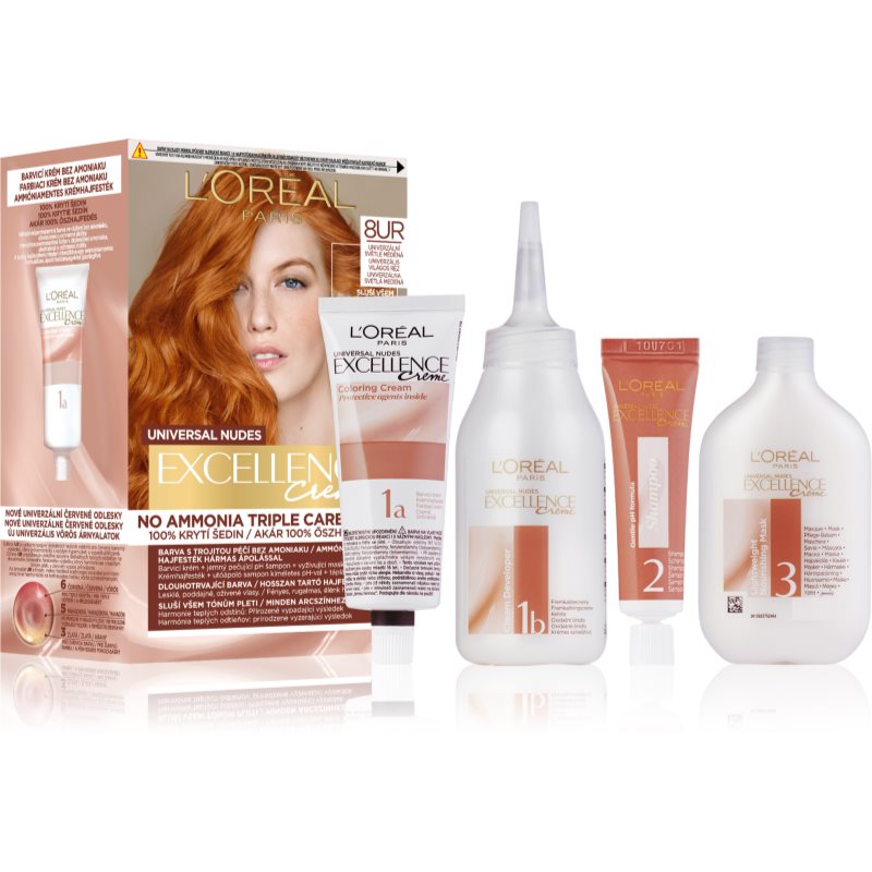 L’Oréal Paris Excellence Universal Nudes coloration cheveux permanente teinte 8UR Copper Light 1 pcs female