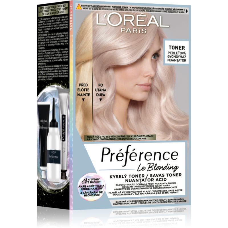 L’Oréal Paris Préférence Le Blonding Toner toner acid neutralizarea subtonurilor de alamă culoare 02 Pearl Blonde 1 buc