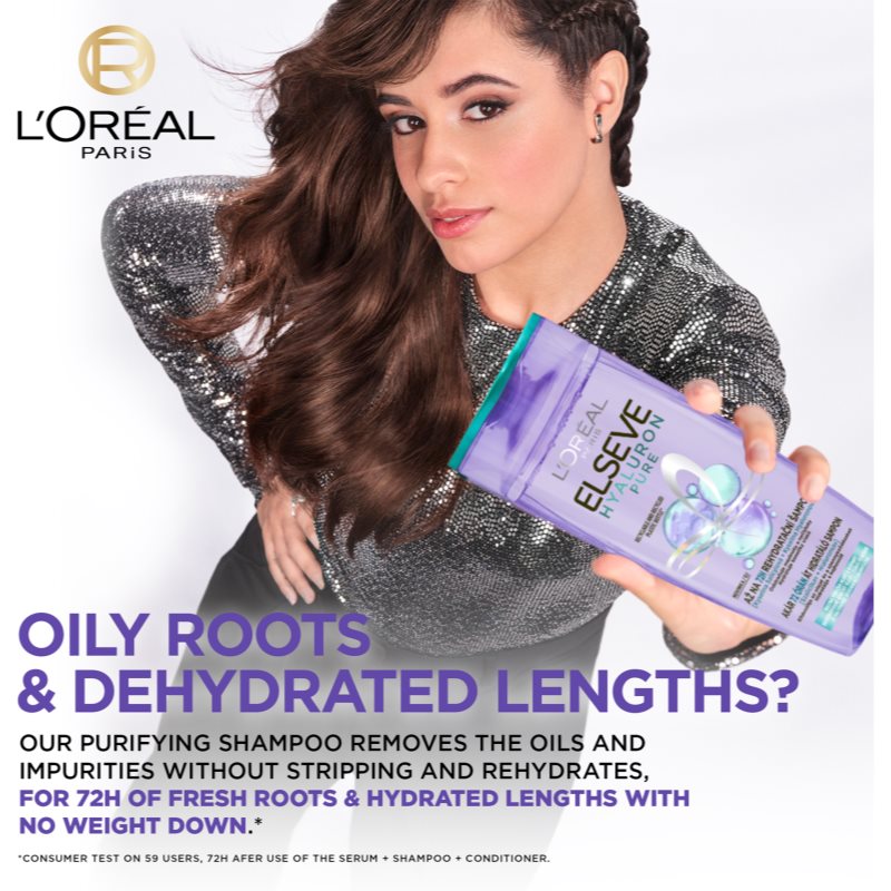 L’Oréal Paris Elseve Hyaluron Pure зволожуючий шампунь шампунь для жирної шкіри голови й сухих кінчиків 400 мл