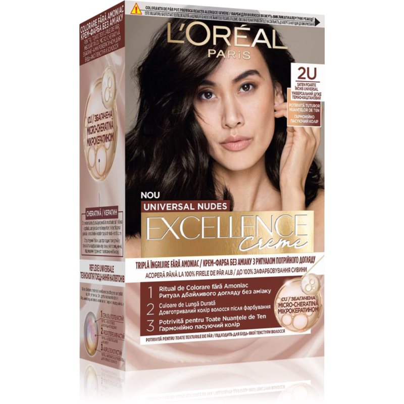 L’Oréal Paris Excellence Universal Nudes μόνιμη βαφή μαλλιών απόχρωση 2U Darkest Brown 1 τμχ