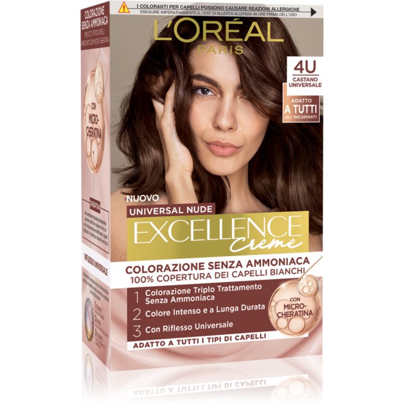 L’Oréal Paris Excellence Universal Nudes permanentní barva na vlasy odstín 4U Castano Universale 1 ks