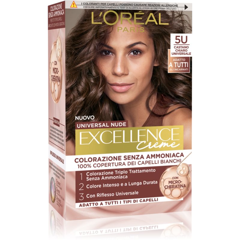 L’Oréal Paris Excellence Universal Nudes permanentní barva na vlasy odstín 5U Castano Chiaro Universale 1 ks
