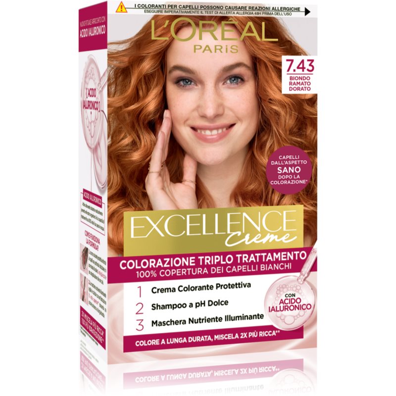 L’oréal Paris Mulher Branco Excellence Creme Coloração De Cabelo Tom 7.43 1 Un.