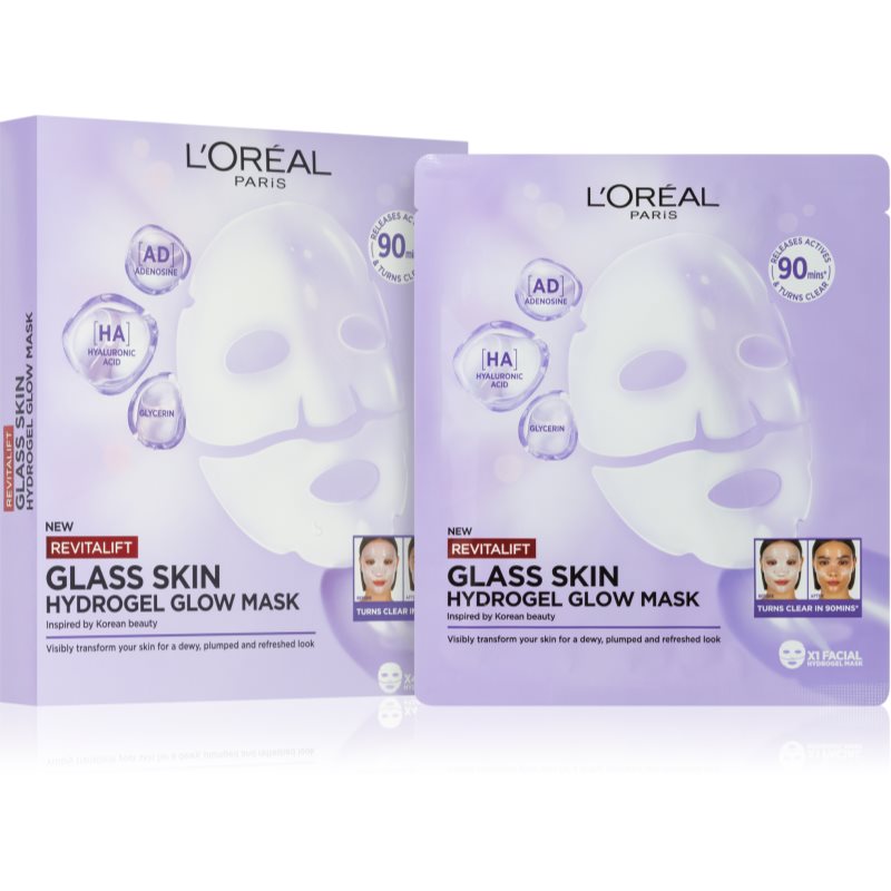 L’Oréal Paris Revitalift Filler Glass Skin hydrogélová maska s rozjasňujúcim efektom 4 ks