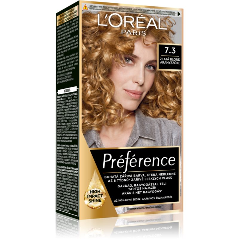 L'Oréal Paris Préférence permanentní barva na vlasy 7.3 zlatá blond