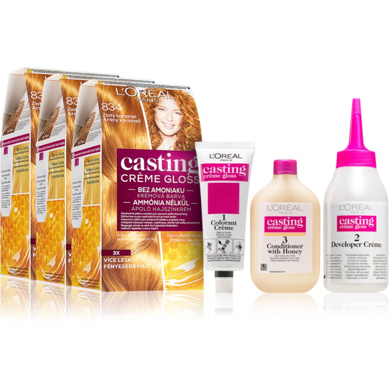 L’Oréal Paris Casting Crème Gloss Hair Colour 834 Light Copper Gold Blonde (economy Pack)