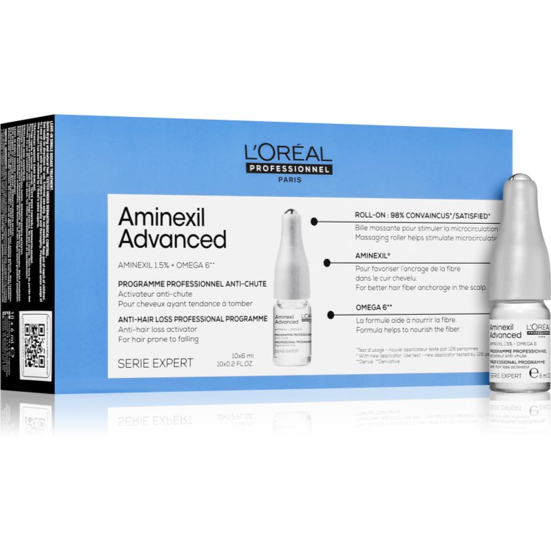 L’Oréal Professionnel Serie Expert Aminexil Advanced ampulla a haj növekedéséért és megerősítéséért a hajtövektől kezdve 10x6 ml
