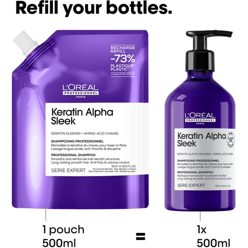 L’Oréal Professionnel Serie Expert Keratin Alpha Sleek šampon pro hladký vzhled vlasů Refill 500 ml (obrázek 5)