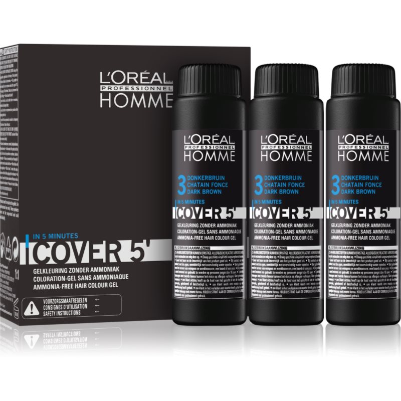 

L’Oréal Professionnel Homme Cover 5' тонуюча фарба для волосся 3 шт відтінок 3 Dark Brown
