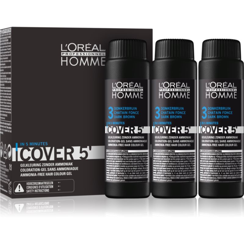 L’Oréal Professionnel Homme Cover 5' színező hajfesték árnyalat 3 Dark Brown 3x50 ml