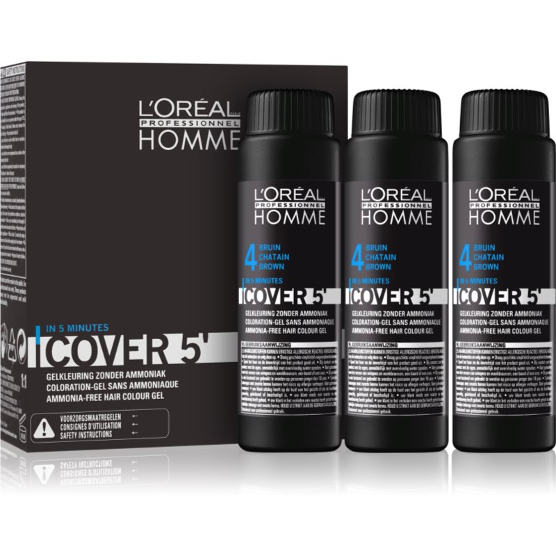 L’Oréal Professionnel Homme Cover 5' színező hajfesték árnyalat 4 Medium Brown 3x50 ml