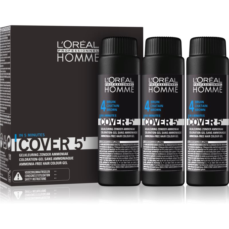 L’Oréal Professionnel Homme Cover 5' Toning Hair Colour Shade 4 Medium Brown 3x50 Ml