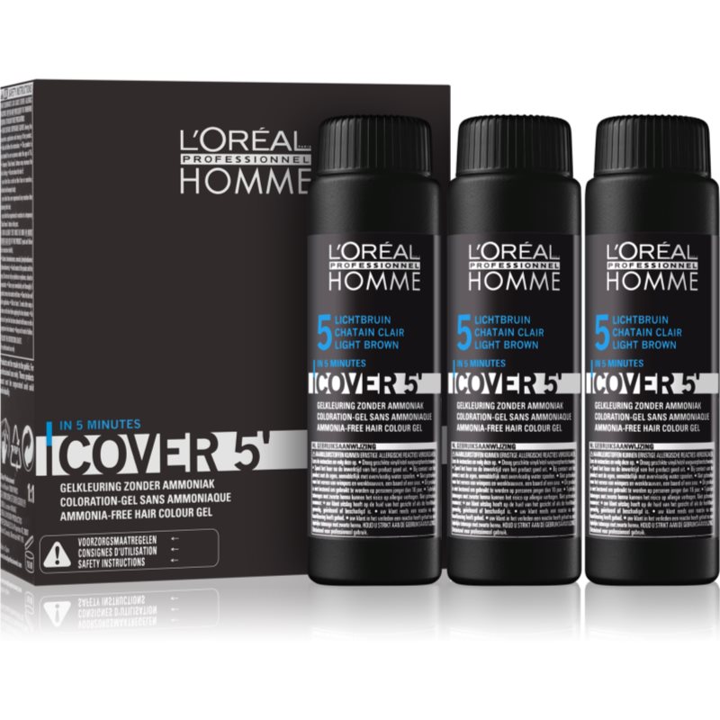L’Oréal Professionnel Homme Cover 5' színező hajfesték árnyalat 5 Light Brown 3x50 ml