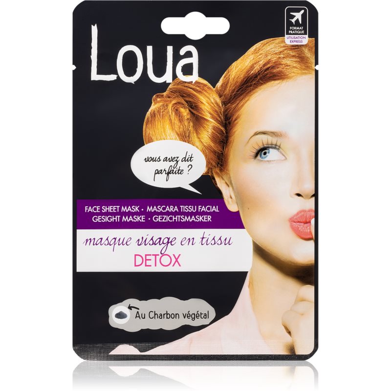 Loua Detox Face Mask valomoji tekstilinė veido kaukė su aktyvintosiomis anglimis 23 ml