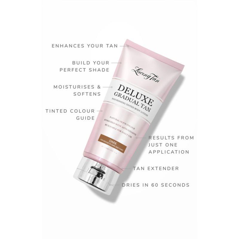 Loving Tan Deluxe Gradual Tan Lait Corporel Nourrissant Pour Souligner Le Bronzage Teinte Dark 150 Ml