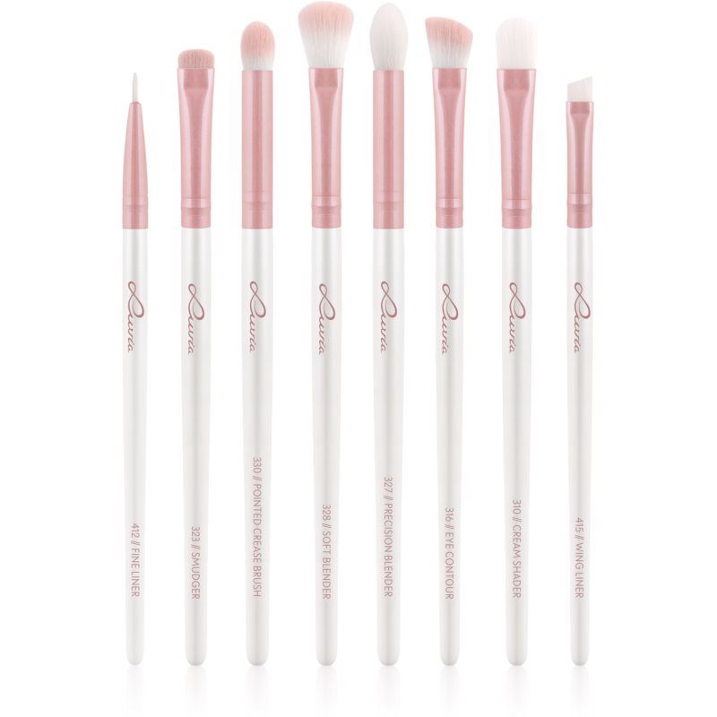 Luvia Cosmetics Prime Vegan All Eye Want Brush Set For The Eye Area Candy (Pearl White / Rose) 8 Pc