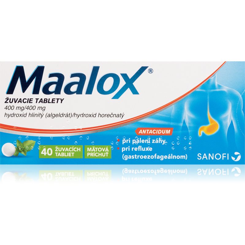 Maalox Maalox 400mg mätová príchuť žuvacie tablety na zníženie tvorby žalúdočných kyselín 40 tbl kúpite na Notino.sk