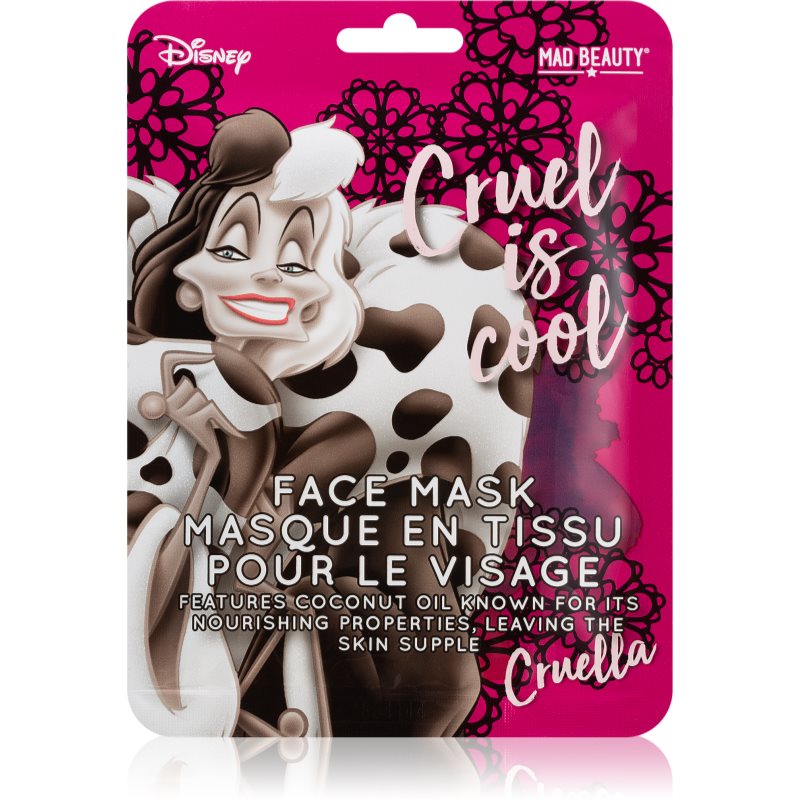Mad Beauty Disney Villains Cruella tekstilinė veido kaukė su kokosų aliejumi 25 ml