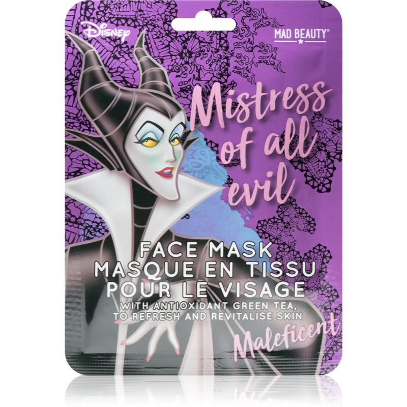 Mad Beauty Disney Villains Maleficent gaivinamoji tekstilinė veido kaukė su žaliosios arbatos ekstraktu 25 ml