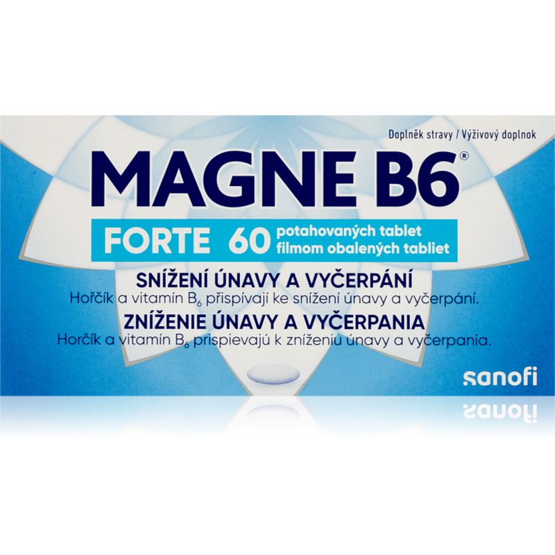 Magne B6 Forte filmom obalené tablety na podporu zníženia únavy a vyčerpania, pre normálny stav zubov, kostí a svalov 60 tbl