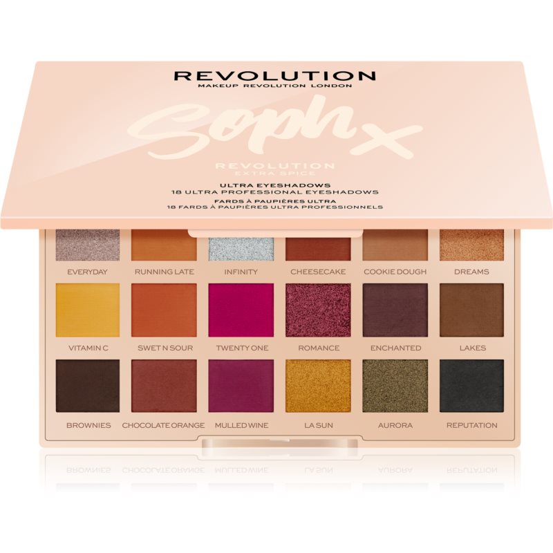 Makeup Revolution Soph X Extra Spice палітра тіней з дзеркальцем відтінок Extra Spice 18 X 0.8 гр