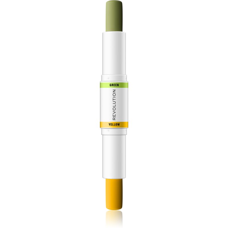 Makeup Revolution Colour Correcting Corrector Stick To Even Out Skin Tone Shade Yellow & Green 2x4,3 G