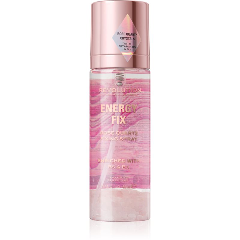 Makeup Revolution Crystal Aura Energy Fix fixačný sprej s ružovou vodou 85 ml